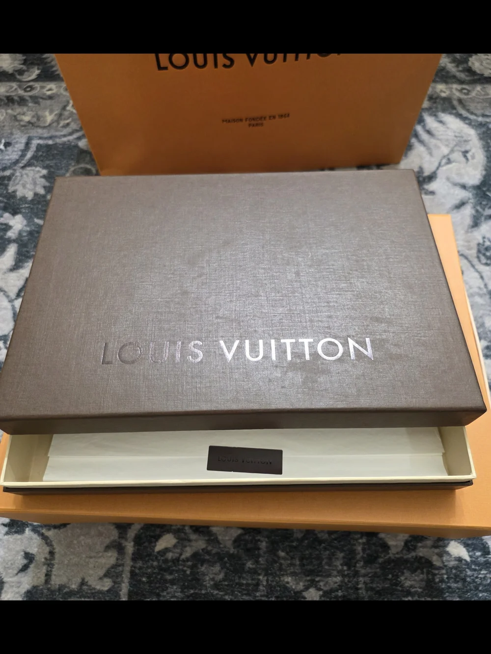Louis Vuitton Orange Paper Shopping Bag and Brown Gify Box